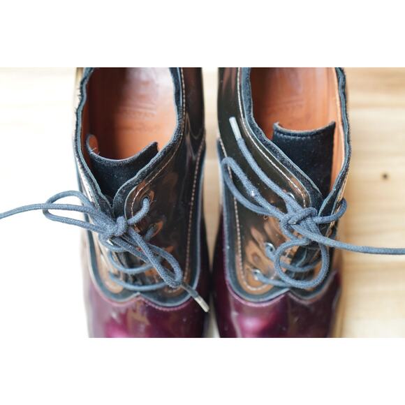 Lanvin Colorblock Patent Leather Lace Up Ankle Heel Boots Booties Size 37.5 - Picture 5 of 14